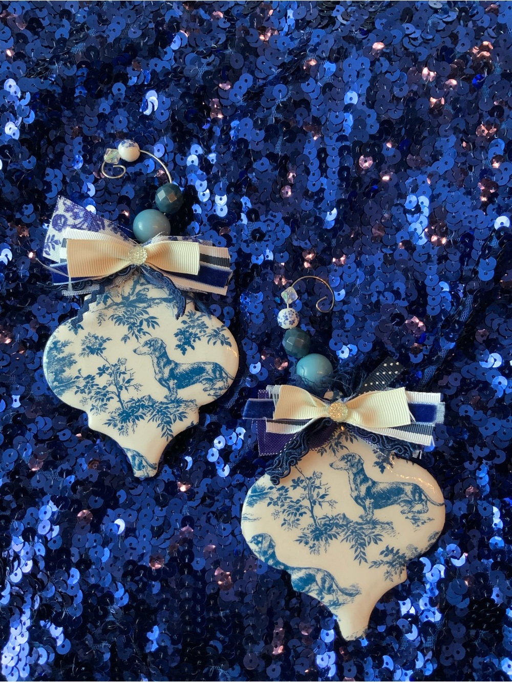 Chinoserie Dachshund Hanging Ornaments